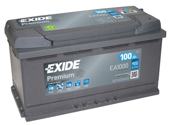 Exide 100AH Accu EA1000 Batterij 900A Premium Carbon Boost 2.0 12V Loodaccu B13 ( +R ) 353X175X190