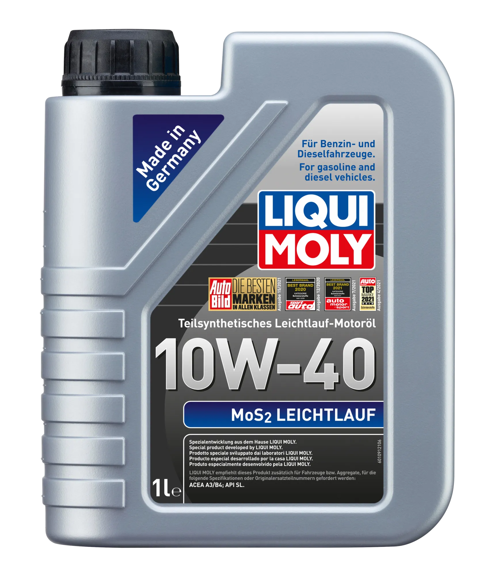 Liqui Moly 10W40 Motor Oil MoS2 (1L) 2626 Leichtlauf A3/B4 Partly Synthetic